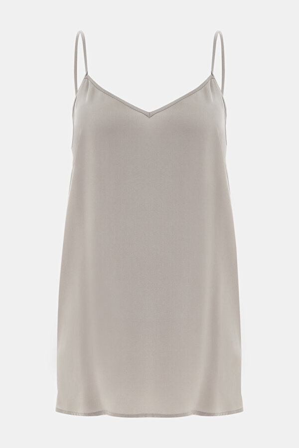 GREY V NECK SLEEVELESS SUSPENDER BLOUSE