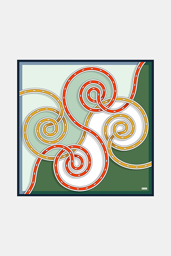 GEOMETRİK DESENLİ TWILL İPEK EŞARP