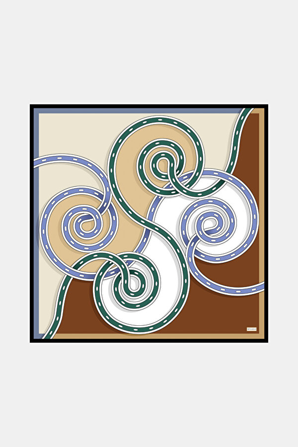 GEOMETRİK DESENLİ TWILL İPEK EŞARP