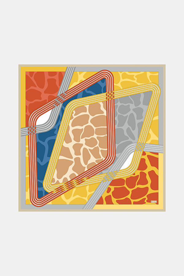GEOMETRİK DESENLİ TWILL İPEK EŞARP