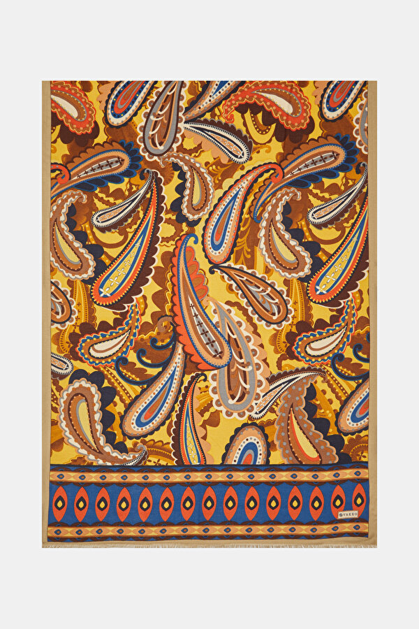 YELLOW PAISLEY PATTERNED CASHMERE/SILK SHAWL