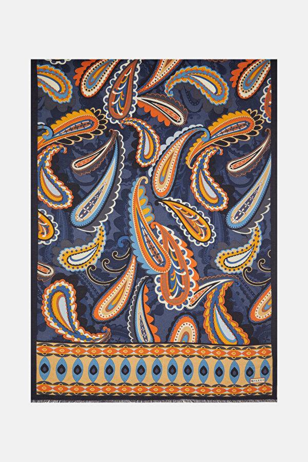 NAVY BLUE PAISLEY PATTERNED CASHMERE/SILK SHAWL