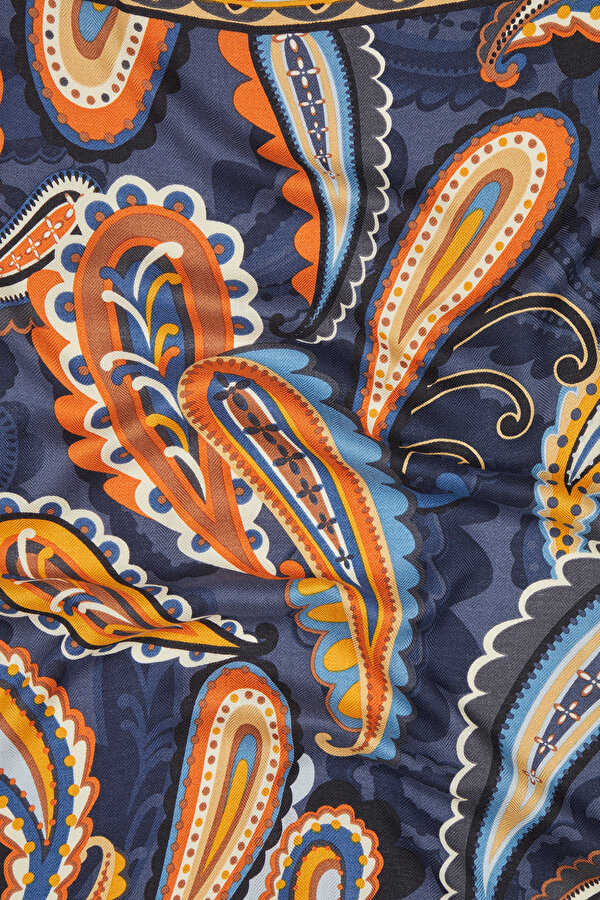 NAVY BLUE PAISLEY PATTERNED CASHMERE/SILK SHAWL 2