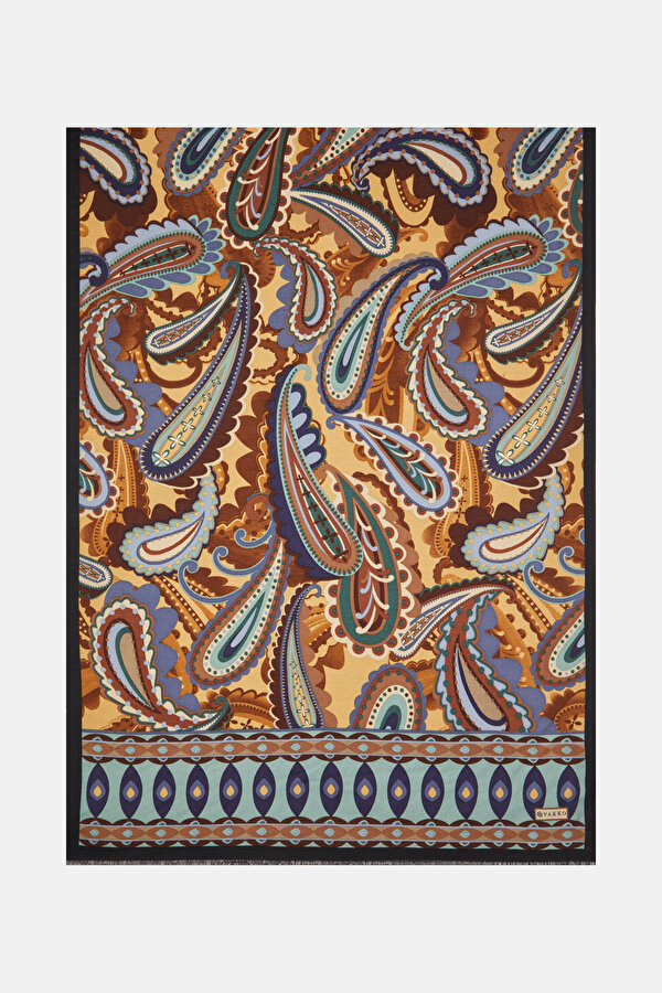 CAMEL PAISLEY PATTERNED CASHMERE/SILK SHAWL