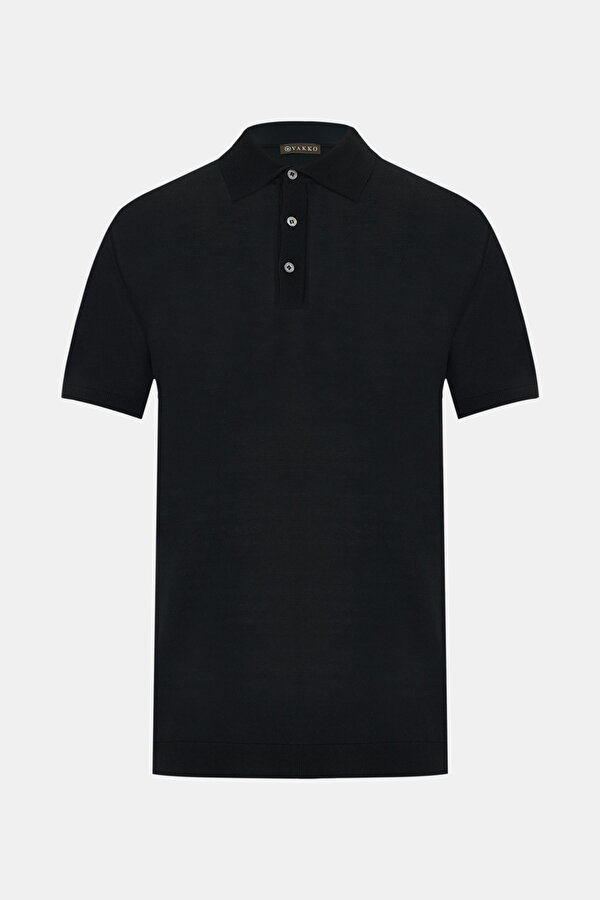 BLACK POLO NECK SHORT SLEEVE TSHIRT