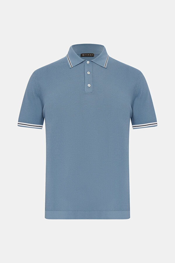 BLUE POLO NECK SHORT SLEEVE TSHIRT