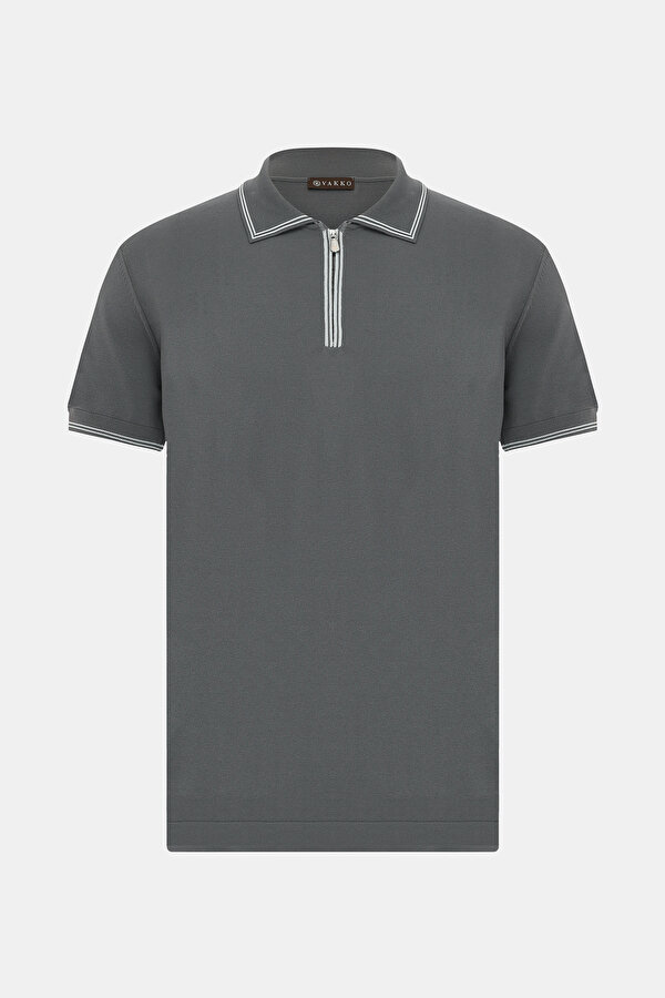 DARK GREY POLO NECK SHORT SLEEVE TSHIRT