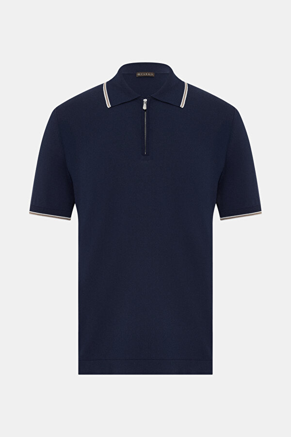 NAVY BLUE POLO NECK SHORT SLEEVE TSHIRT