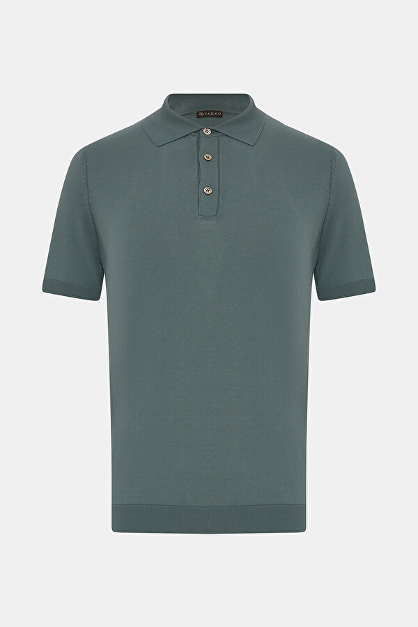 DARK GREEN POLO NECK SHORT SLEEVE TSHIRT