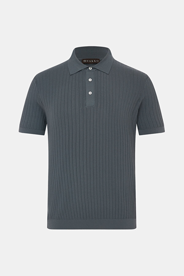 DARK GREY POLO NECK SHORT SLEEVE TSHIRT