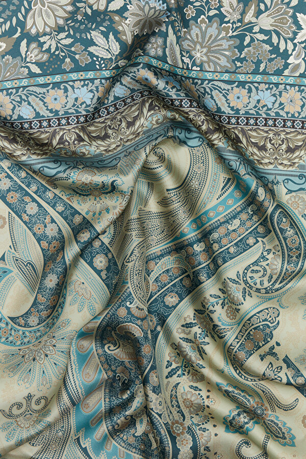 OIL GREEN PAISLEY PATTERNED TWILL SHAWL 2