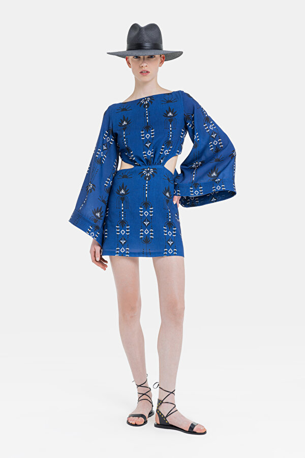 BLUE LONG SLEEVE MINI DRESS