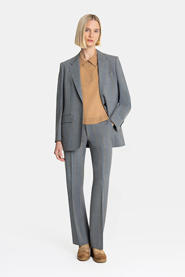 MUSTARD STRIPED STRAIGHT CUT TROUSERS