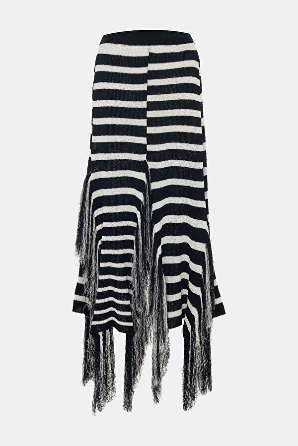 NAVY BLUE STRIPED PATTERNED SKIRT