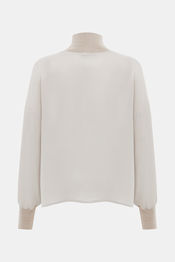 GREY UPRIGHT COLLAR LONG SLEEVE BLOUSE 6