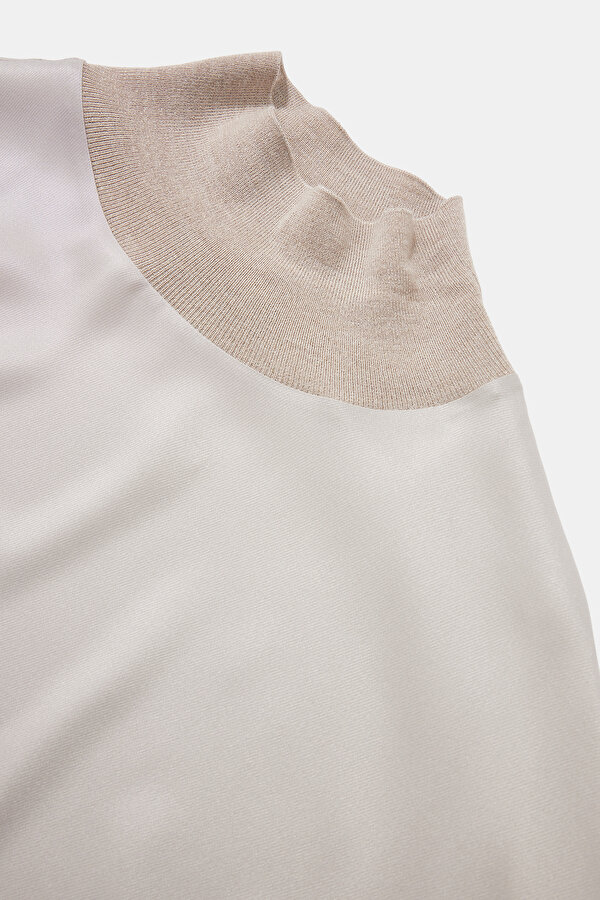 GREY UPRIGHT COLLAR LONG SLEEVE BLOUSE 7