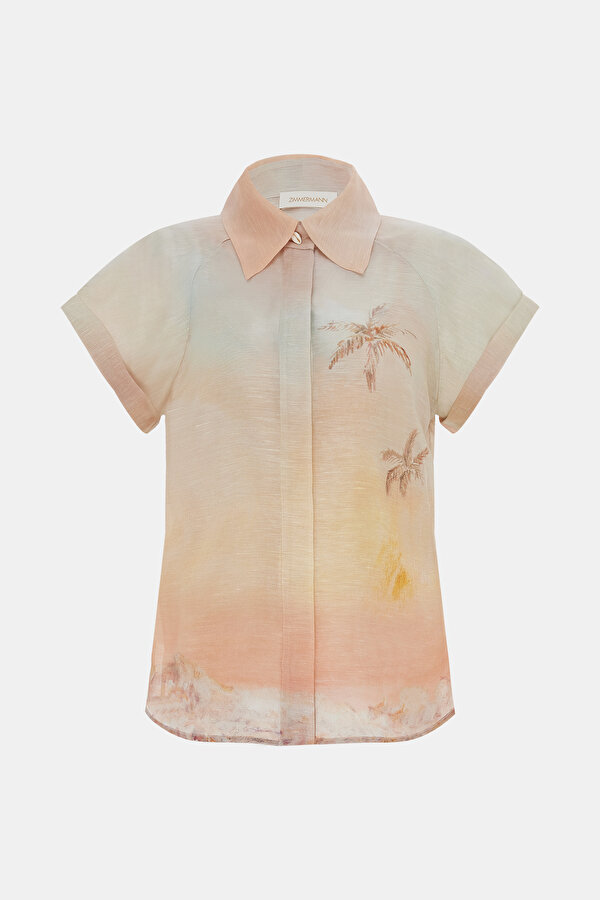 LIGHT PINK DESIGN FILLED SHORT SLEEVE BLOUSE