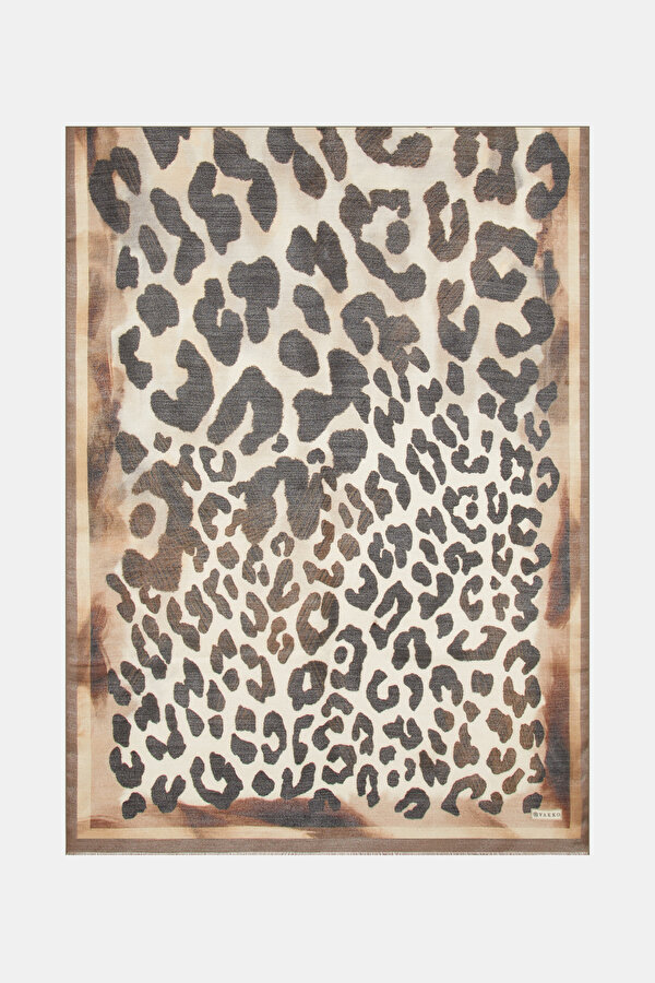 DARK BROWN ANIMAL FIGURED WOOL/SILK SHAWL