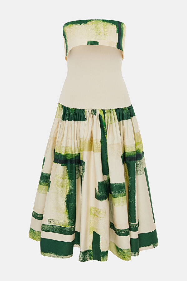 CREAM DESİGN FİLLED MİDİ DRESS