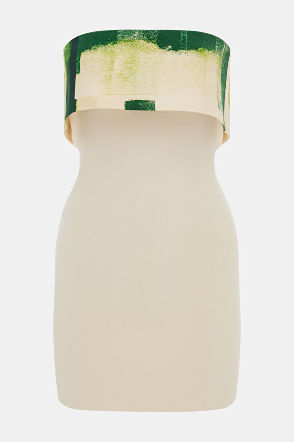 CREAM DESİGN FİLLED DRESS