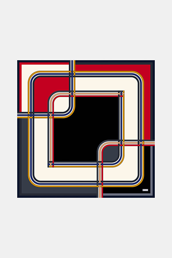 GEOMETRİK DESENLİ TWILL İPEK EŞARP