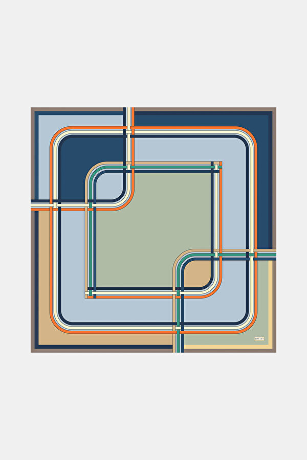 GEOMETRİK DESENLİ TWILL İPEK EŞARP