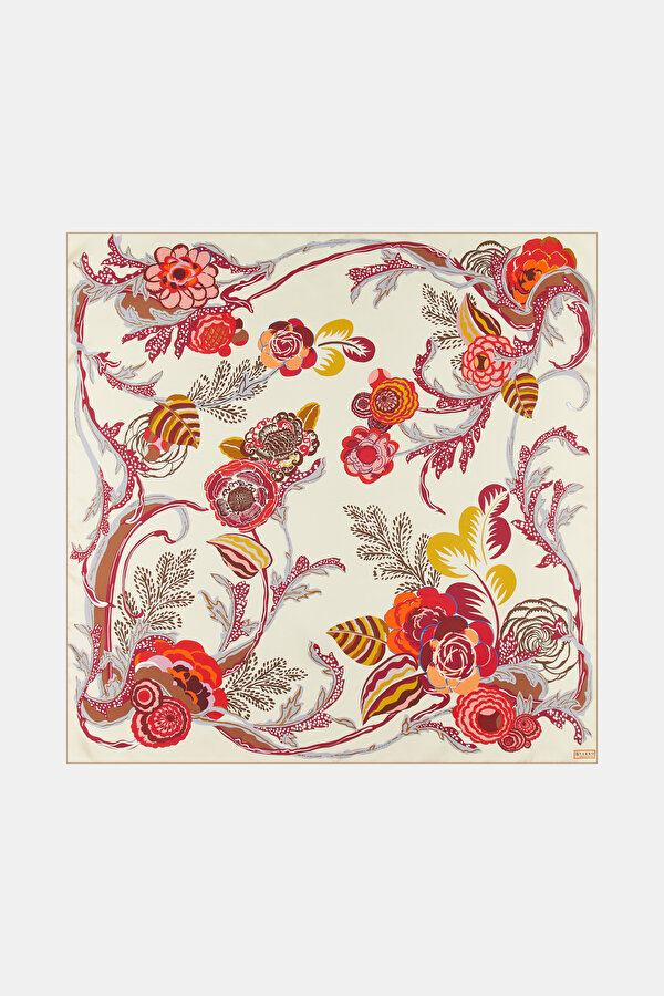 RED FLORAL DESIGN TWILL SCARF