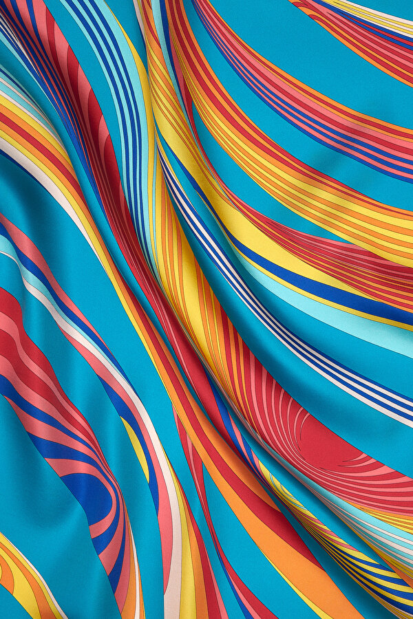 BLUE GEOMETRIC DESIGN TWILL SCARF 2