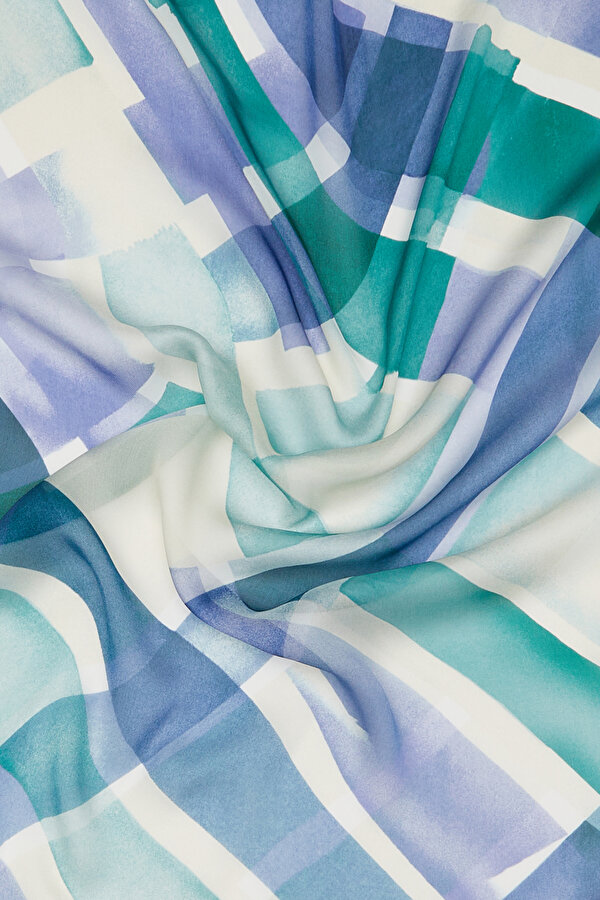 WATER GREEN GEOMETRIC DESIGN CHIFFON VOILE SHAWL 2