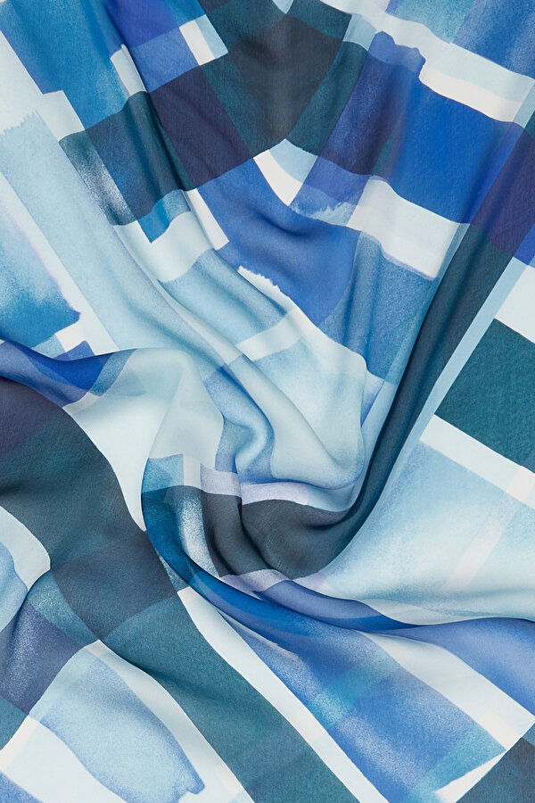 BLUE GEOMETRIC DESIGN CHIFFON VOILE SHAWL 2
