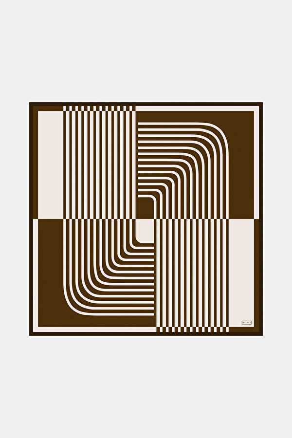 ECRU GEOMETRIC DESIGN TWILL SCARF