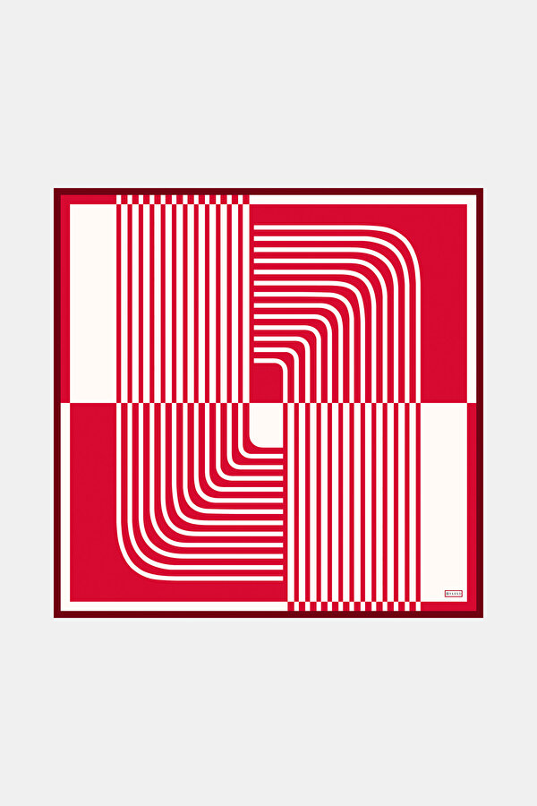 GEOMETRİK DESENLİ TWILL İPEK EŞARP