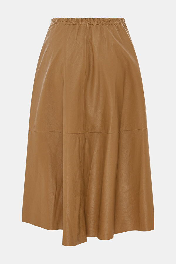 BEIGE LEATHER MIDI SKIRT 6