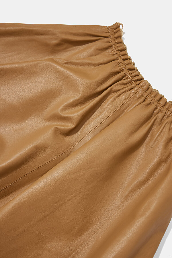 BEIGE LEATHER MIDI SKIRT 7