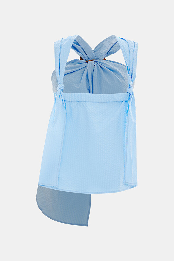 LIGHT BLUE CLEAVAGE HALTER BLOUSE 2