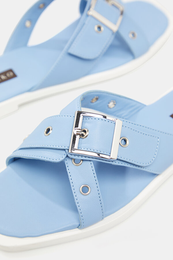 BLUE LEATHER SLIPPER 6