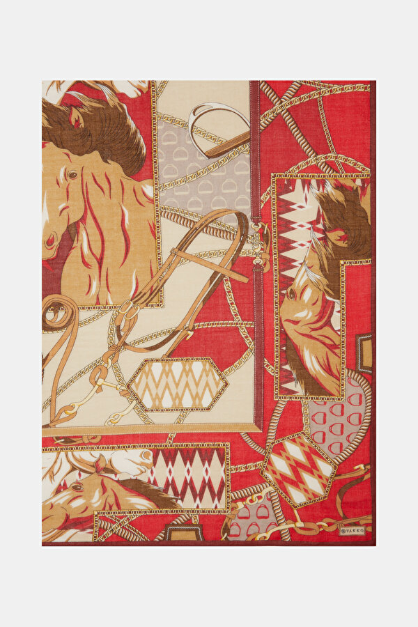 CAMEL ANIMAL FIGURED CASHMERE/SILK SHAWL 2