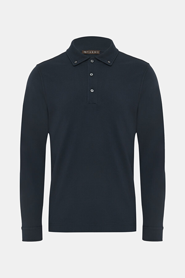 LACİVERT POLO YAKA UZUN KOLLU T-SHIRT