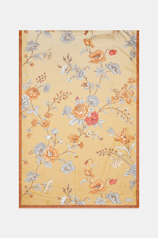 ECRU FLORAL PATTERN ETAMIN VOILE SHAWL