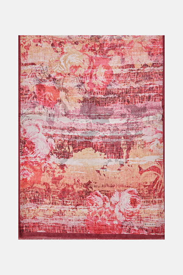 FUCHSIA FLORAL PATTERN ETAMIN VOILE SHAWL