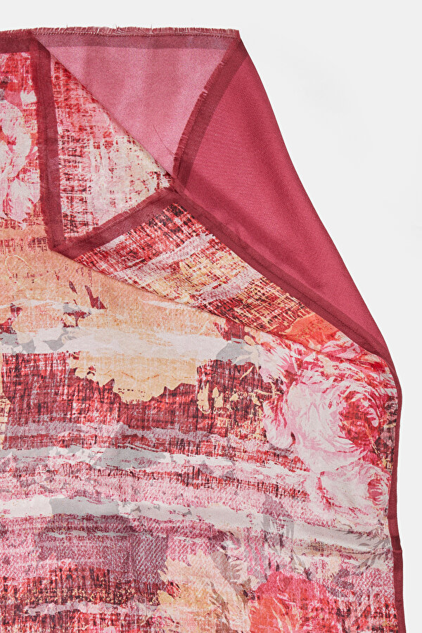 FUCHSIA FLORAL PATTERN ETAMIN VOILE SHAWL 2