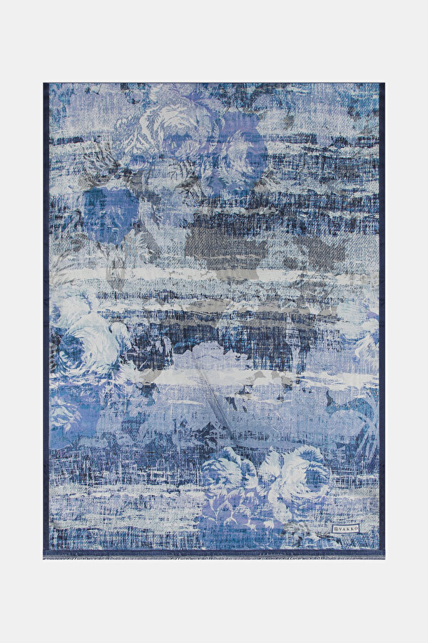 NAVY BLUE FLORAL PATTERN ETAMIN VOILE SHAWL