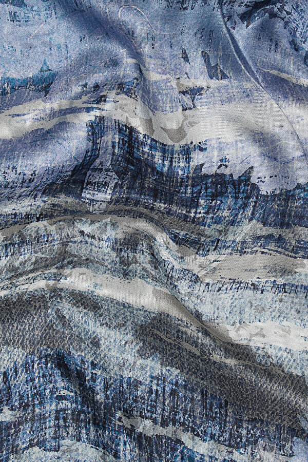 NAVY BLUE FLORAL PATTERN ETAMIN VOILE SHAWL 2