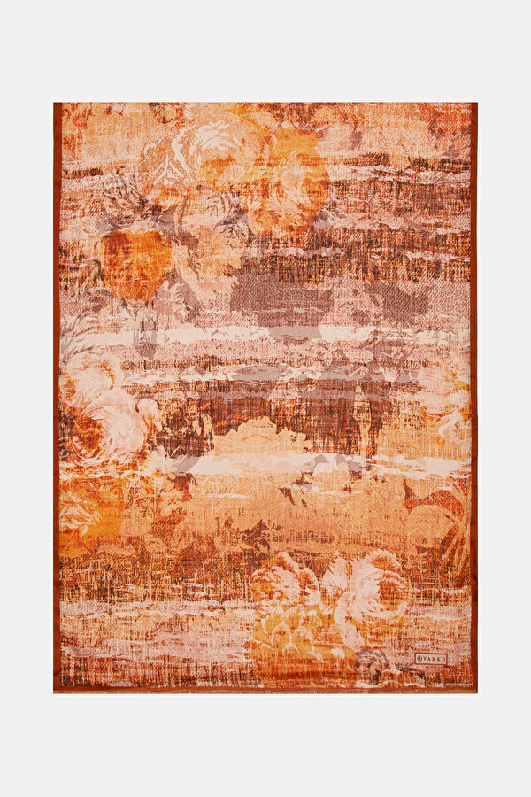 ORANGE FLORAL PATTERN ETAMIN VOILE SHAWL