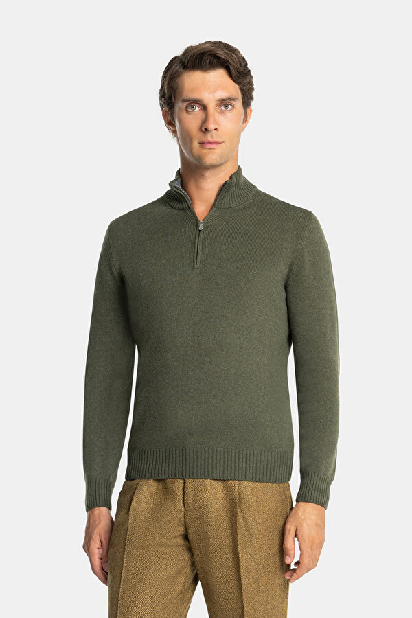 DARK GREEN UPRIGHT COLLAR TRICOT