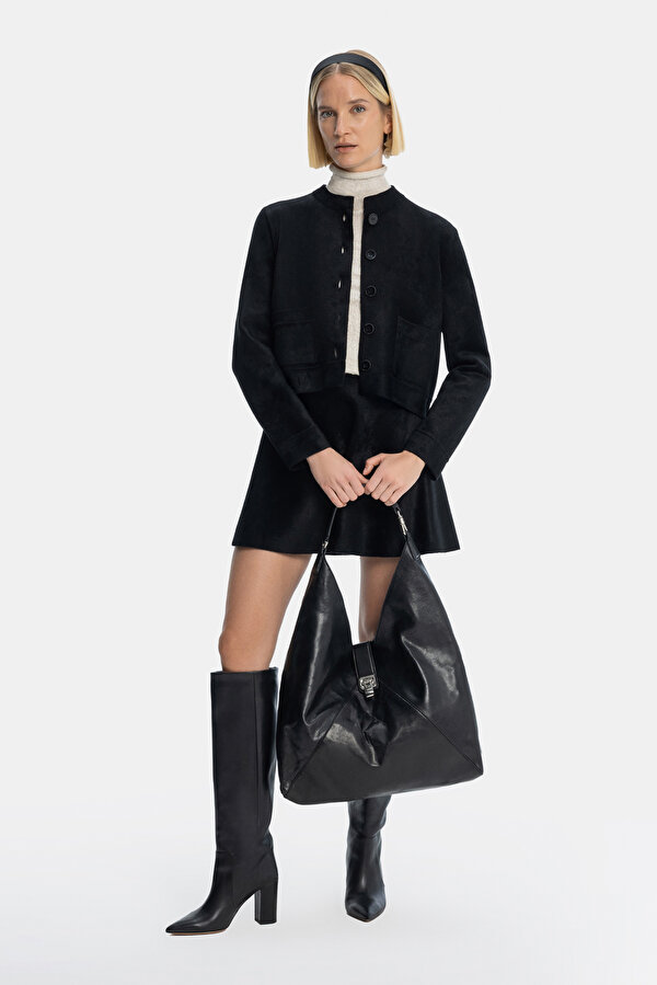 BLACK BASIC / ROUND NECKLINE JACKET