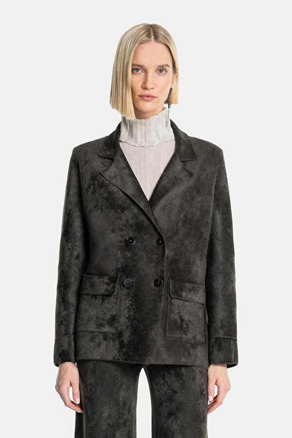 KHAKI SURPLICE NECKLINE (CROSS-OVER NECKLINE) JACKET