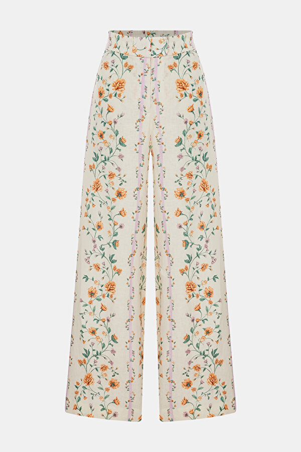 MULTICOLOR STRAIGHT CUT LINEN TROUSERS