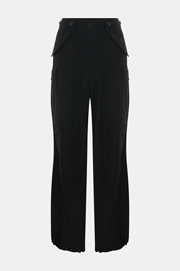 RELAX FIT BLACK WIDE LEG WOOL TROUSERS