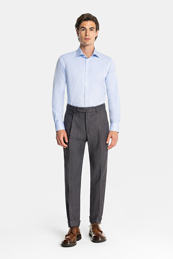 NAVY BLUE FLANNEL MELANGE TROUSERS